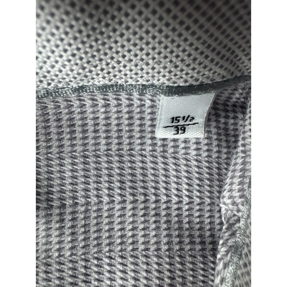 Bugatchi Uomo Mens 15.5 39 Gray Micro Check Cotton Dress Shirt Long Sleeve